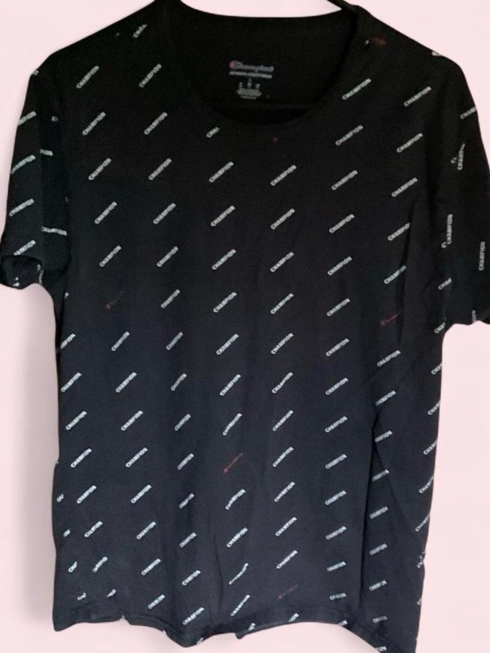 Champion Black Short Sleeve Tee with All-Over Logo Print